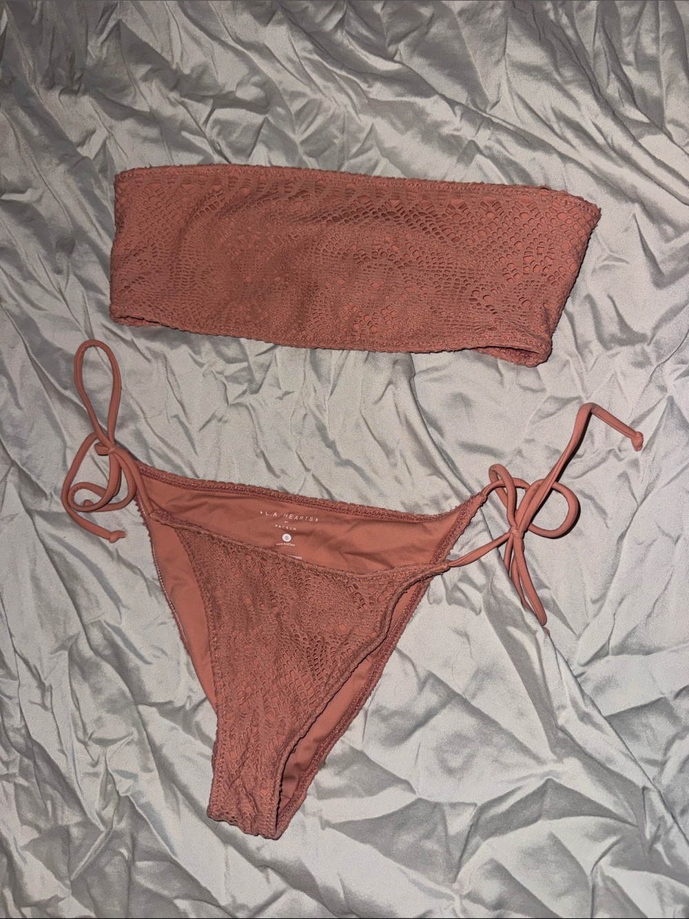 La Hearts Crochet Bandeau Bikini Set - Rust